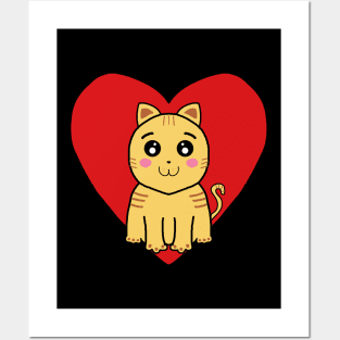 Kawaii Yellow Cat Inside A Heart Posters and Art